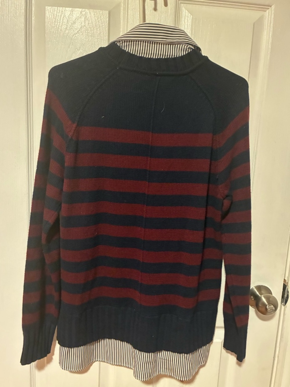 Ralph Lauren Navy & Burgundy Layered Bullion-Crest Top Striped Crewneck - Picture 3 of 5